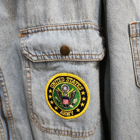 VTG Duke Haband USA Army Jungle Patch Flannel Lined Denim Full Zip Jacket Size M - Picture 10 of 16